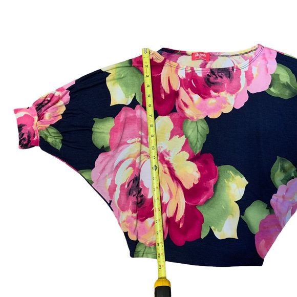 Floral Womens Top Size Small Dolman Sleeves Colorful Stretch Style - Picture 4 of 7